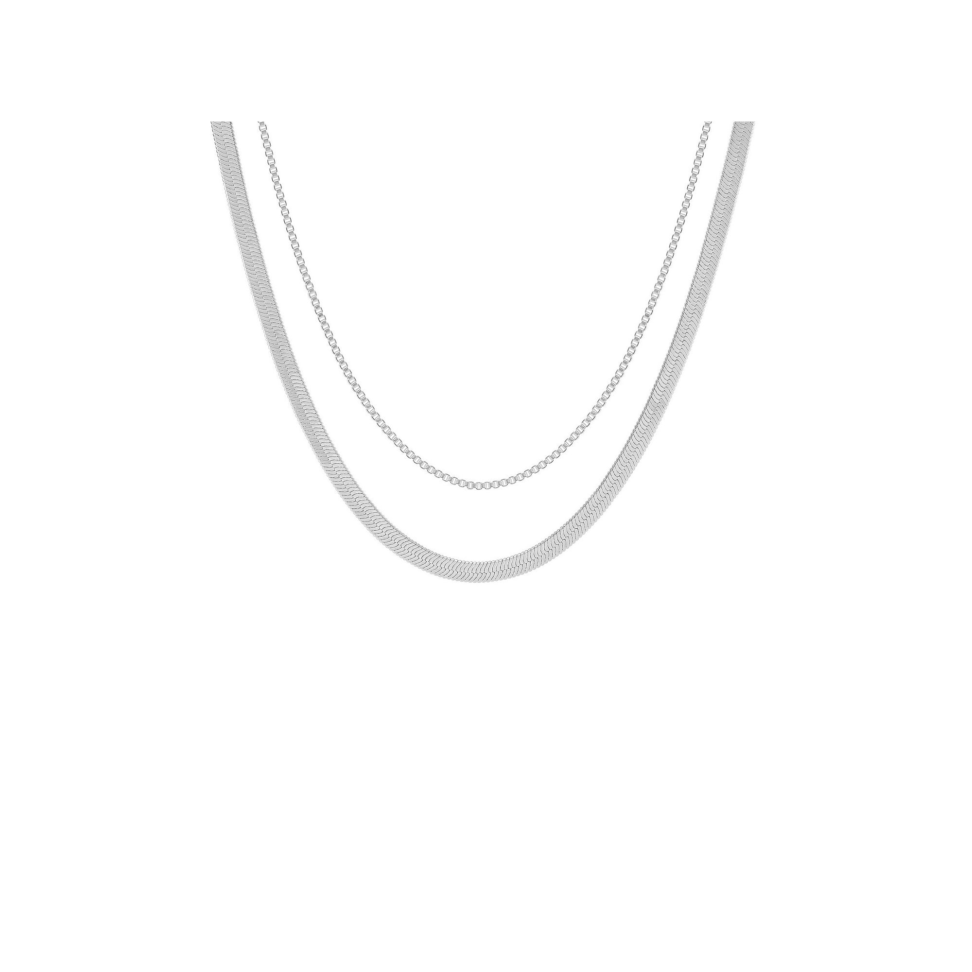 PRIMROSE Box Chain & Herringbone Chain Necklace Duo Set, Womens, Size: 16