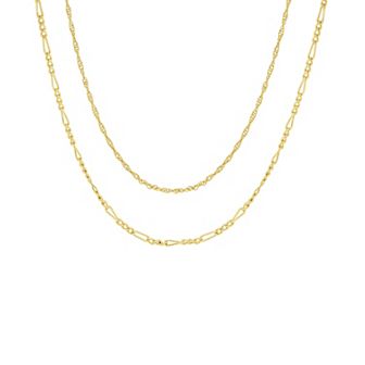 PRIMROSE 14k Gold Flash Plated Singapore Chain & Figaro Chain Necklace Set