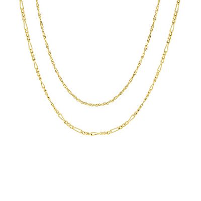 PRIMROSE 18k Gold Flash Plated Singapore Chain Figaro Chain Necklace Duo Set