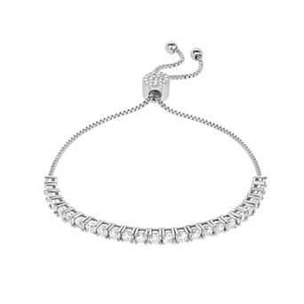 PRIMROSE Fine Silver Plated Cubic Zirconia Box Chain with Crystal Slider Bracelet