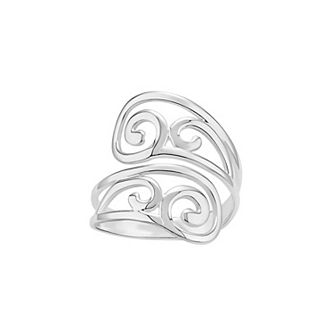 PRIMROSE Fine Silver Plated Polished Swirl Bypass Ring