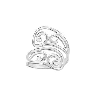 PRIMROSE Fine Silver Plated Polished Swirl Bypass Ring