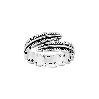 PRIMROSE Fine Silver Plated Polished Oxidized Leaf Bypass Ring