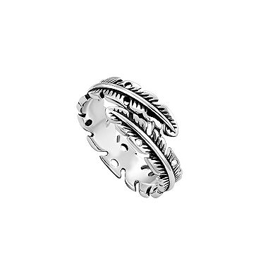 PRIMROSE Fine Silver Plated Polished Oxidized Leaf Bypass Ring