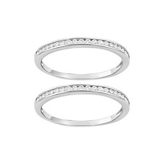 PRIMROSE Fine Silver Plated Cubic Zirconia Channel Set Double Band Ring