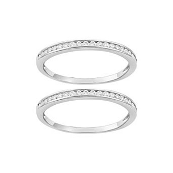 PRIMROSE Fine Silver Plated Cubic Zirconia Channel Set Double Band Ring