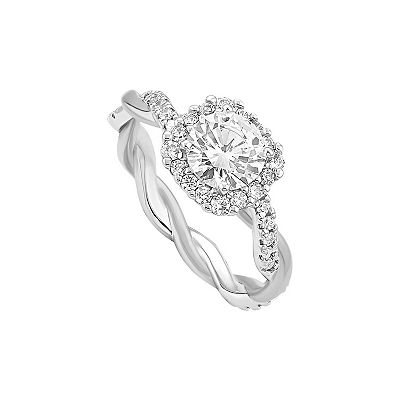 PRIMROSE Fine Silver Plated Round Cubic Zirconia Twisted Band Ring