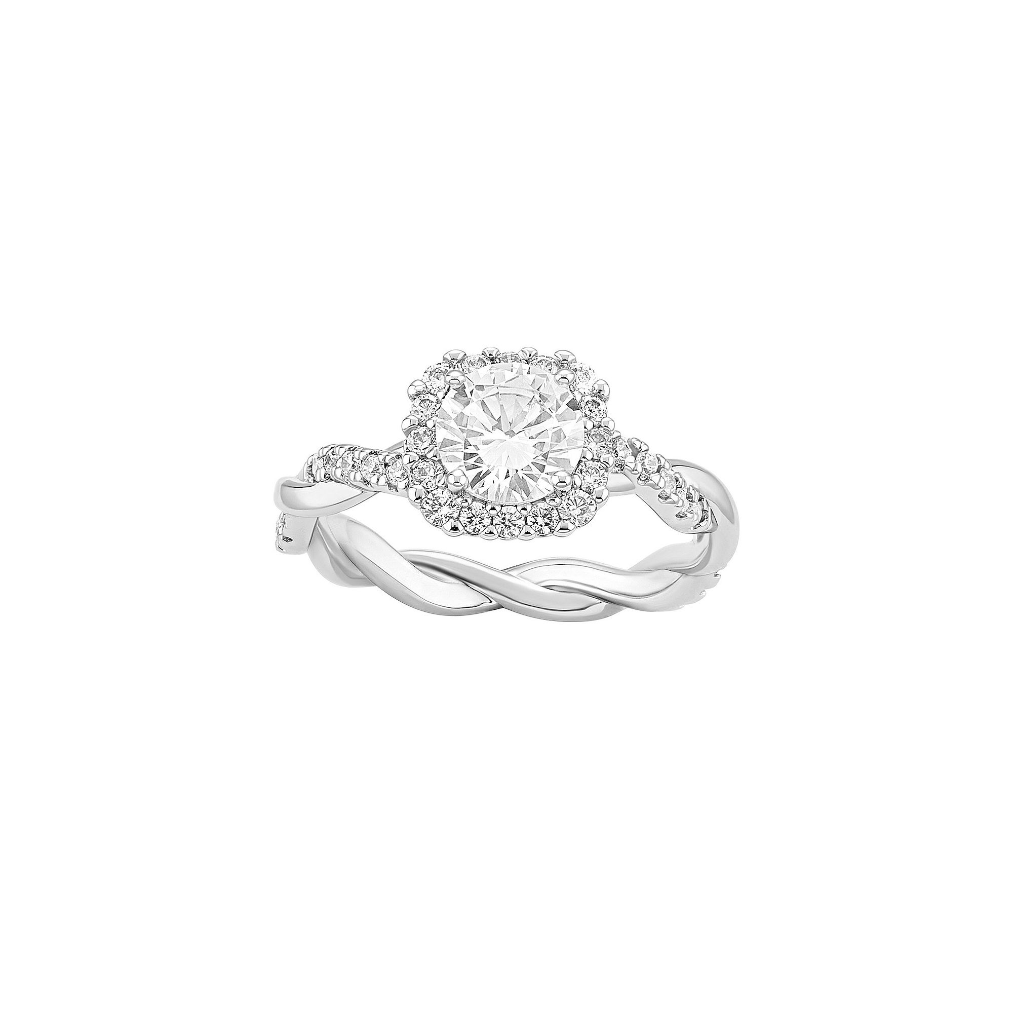 PRIMROSE Fine Silver Plated Round Cubic Zirconia Twisted Band Ring, Womens