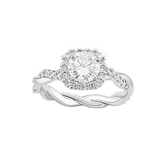 PRIMROSE Fine Silver Plated Round Cubic Zirconia Twisted Band Ring