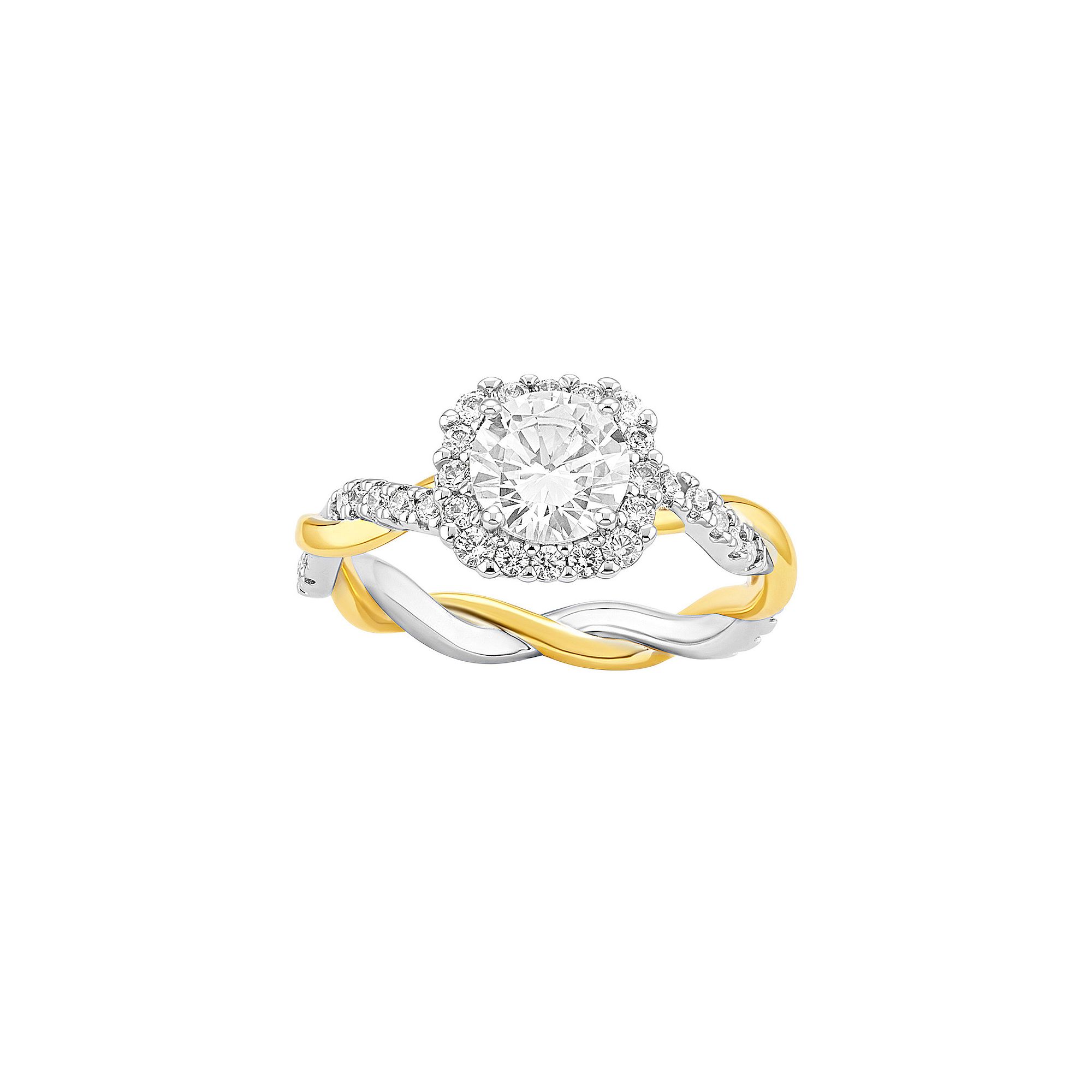 PRIMROSE Fine Silver Plated Round Cubic Zirconia Twisted Band Ring, Womens