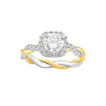 PRIMROSE Fine Silver Plated Round Cubic Zirconia Twisted Band Ring