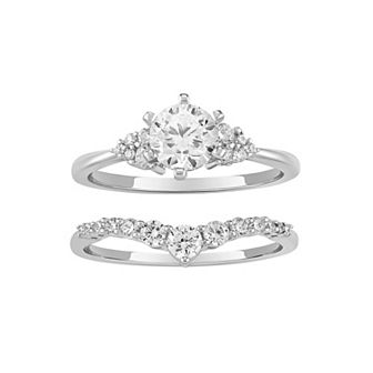 PRIMROSE Fine Silver Plated Round Cubic Zirconia Cluster Ring Duo Set