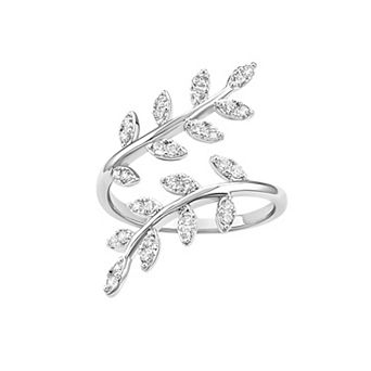 PRIMROSE Fine Silver Plated Cubic Zirconia Vine Bypass Ring