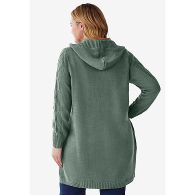 Woman Within Plus Size Cable Cardigan Hoodie