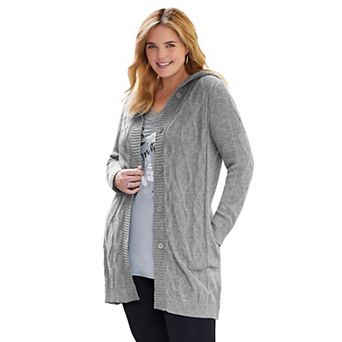 Woman Within Plus Size Cable Cardigan Hoodie