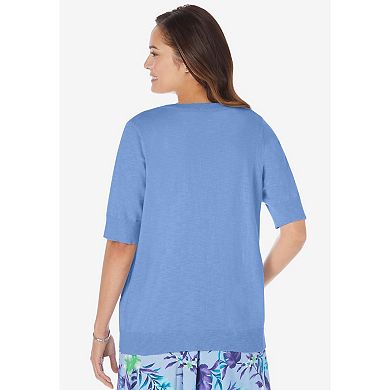 Woman Within Plus Size Lightweight Short Sleeve V-Neck Cardigan