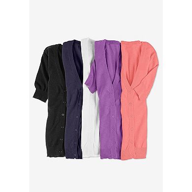 Woman Within Plus Size Lightweight Short Sleeve V-Neck Cardigan Sweater
