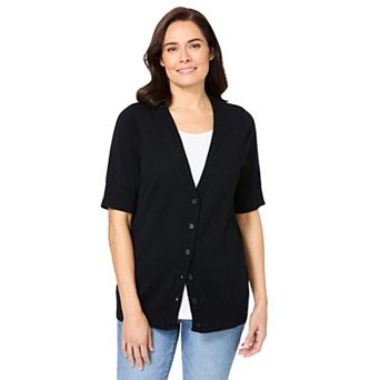 Woman Within Plus Size Lightweight Short Sleeve V-Neck Cardigan