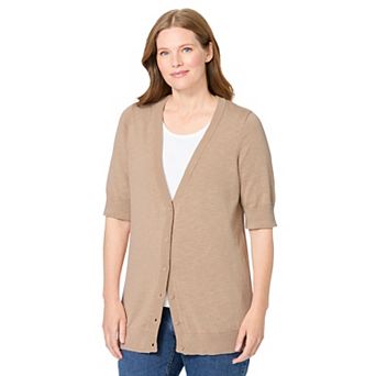 Woman Within Plus Size Lightweight Short Sleeve V-Neck Cardigan