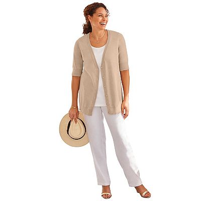 Woman Within Women s Plus Size Lightweight Short Sleeve V neck Cardigan