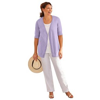 Woman Within Plus Size Lightweight Short Sleeve V-Neck Cardigan Sweater