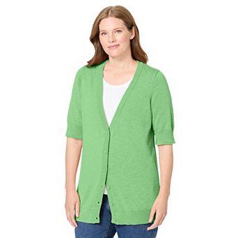 Woman Within Plus Size Lightweight Short Sleeve V-Neck Cardigan
