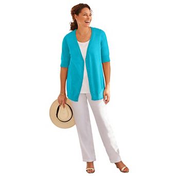 Woman Within Plus Size Lightweight Short Sleeve V-Neck Cardigan Sweater