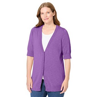 Woman Within Plus Size Lightweight Short Sleeve V-Neck Cardigan