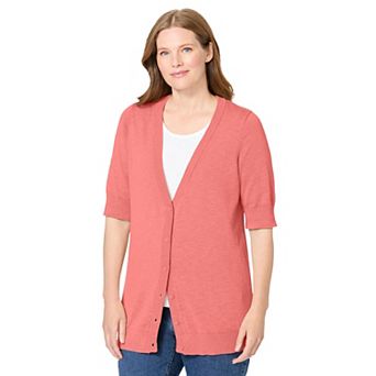 Woman Within Plus Size Lightweight Short Sleeve V-Neck Cardigan
