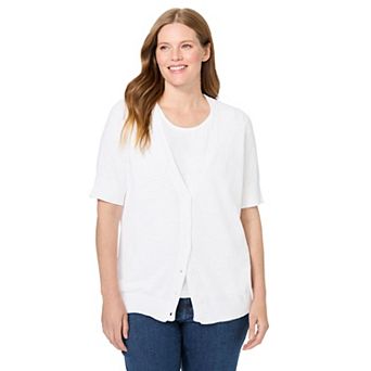 Woman Within Plus Size Lightweight Short Sleeve V-Neck Cardigan