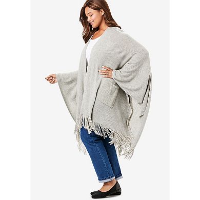 Woman Within Plus Size Fringed Cape Sweater