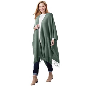 Woman Within Plus Size Fringed Cape Sweater