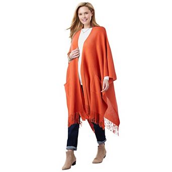 Woman Within Plus Size Fringed Cape Sweater