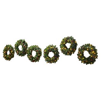 Brylanehome 18"" Pre-lit Arrow-tip Wreaths, Set Of 6