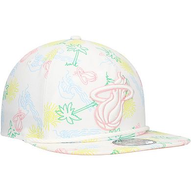 Men's New Era White Miami Heat Palm Trees and Waves Golfer Adjustable Hat