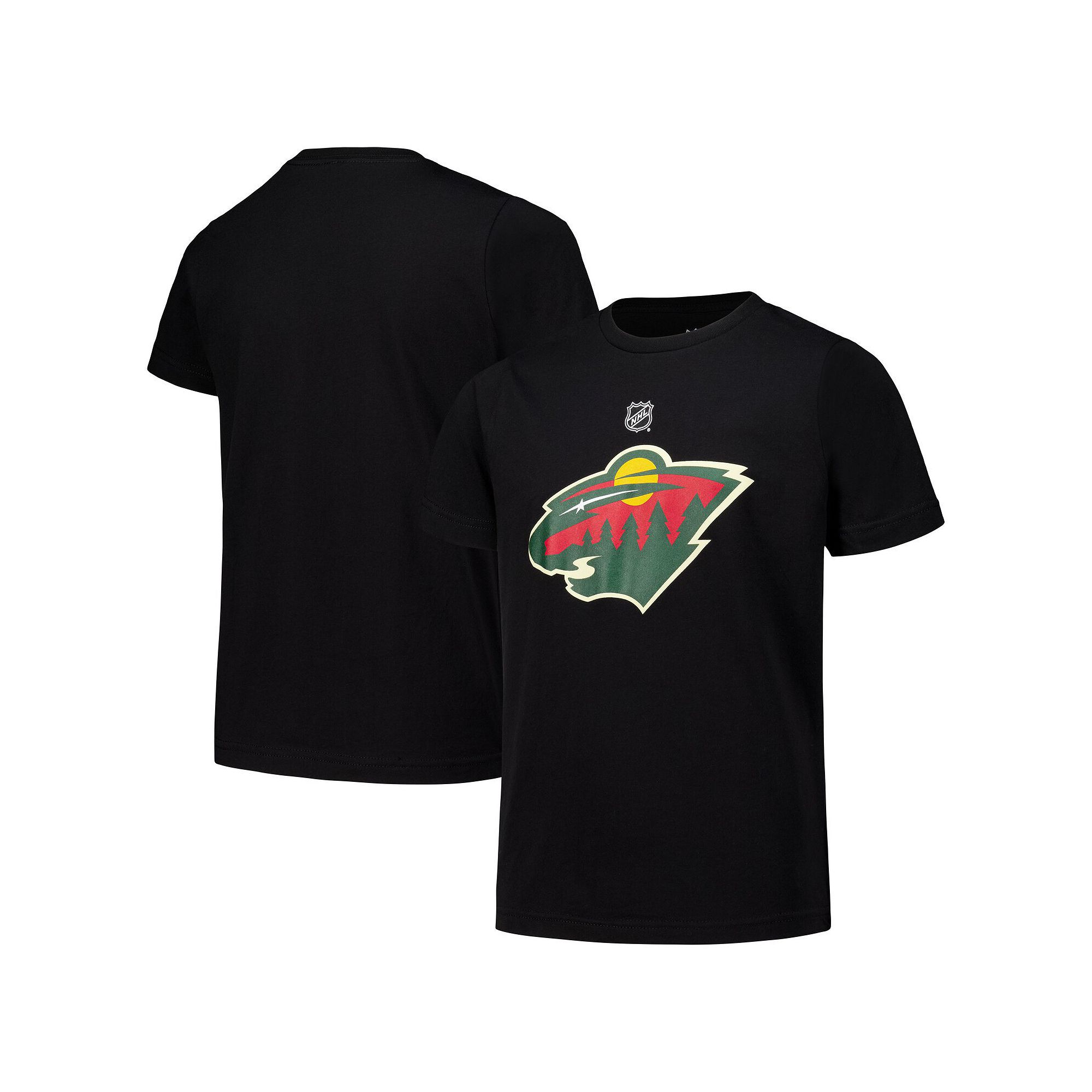 Youth Black Minnesota Wild Primary Logo T-Shirt, Boys, Size: YTH Small