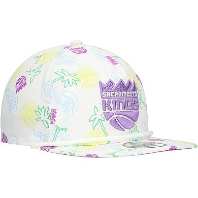 Men's New Era White Sacramento Kings Palm Trees and Waves Golfer Adjustable Hat