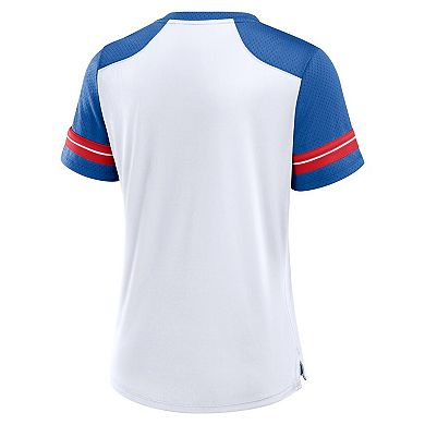 Women's Fanatics White/Royal New York Giants Foiled Primary Lace-Up T-Shirt