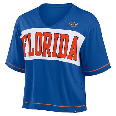 Women's Fanatics Royal Florida Gators Home Team Bold Fashion Modest V-Neck Cropped T-Shirt