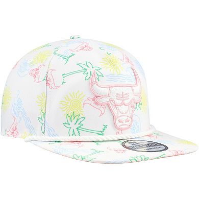 Men's New Era White Chicago Bulls Palm Trees and Waves Golfer Adjustable Hat
