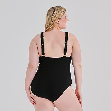 Plus Size Freshwater Macrame Strap One-Piece Swimsuit