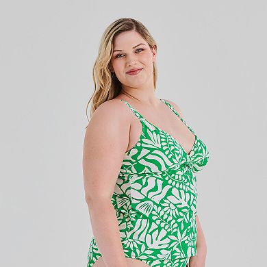 Plus Size Freshwater Molded Twist Front Tankini Swim Top