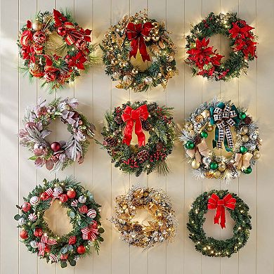 BrylaneHome 24"" Pre-Lit Canadian Pine Arrow Tip Wreath