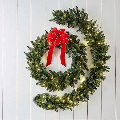 BrylaneHome 24"" Pre-Lit Canadian Pine Arrow Tip Wreath
