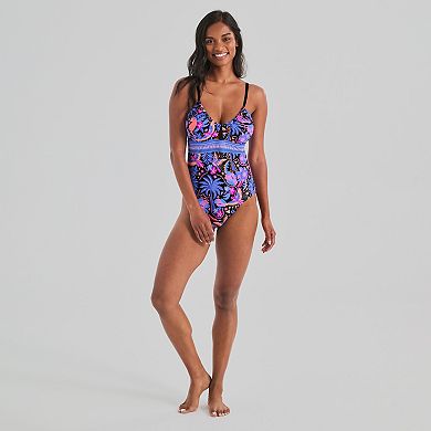 Women's Freshwater Shirred Neckline One-Piece Swimsuit