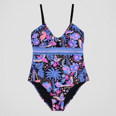 Women's Freshwater Shirred Neckline One-Piece Swimsuit