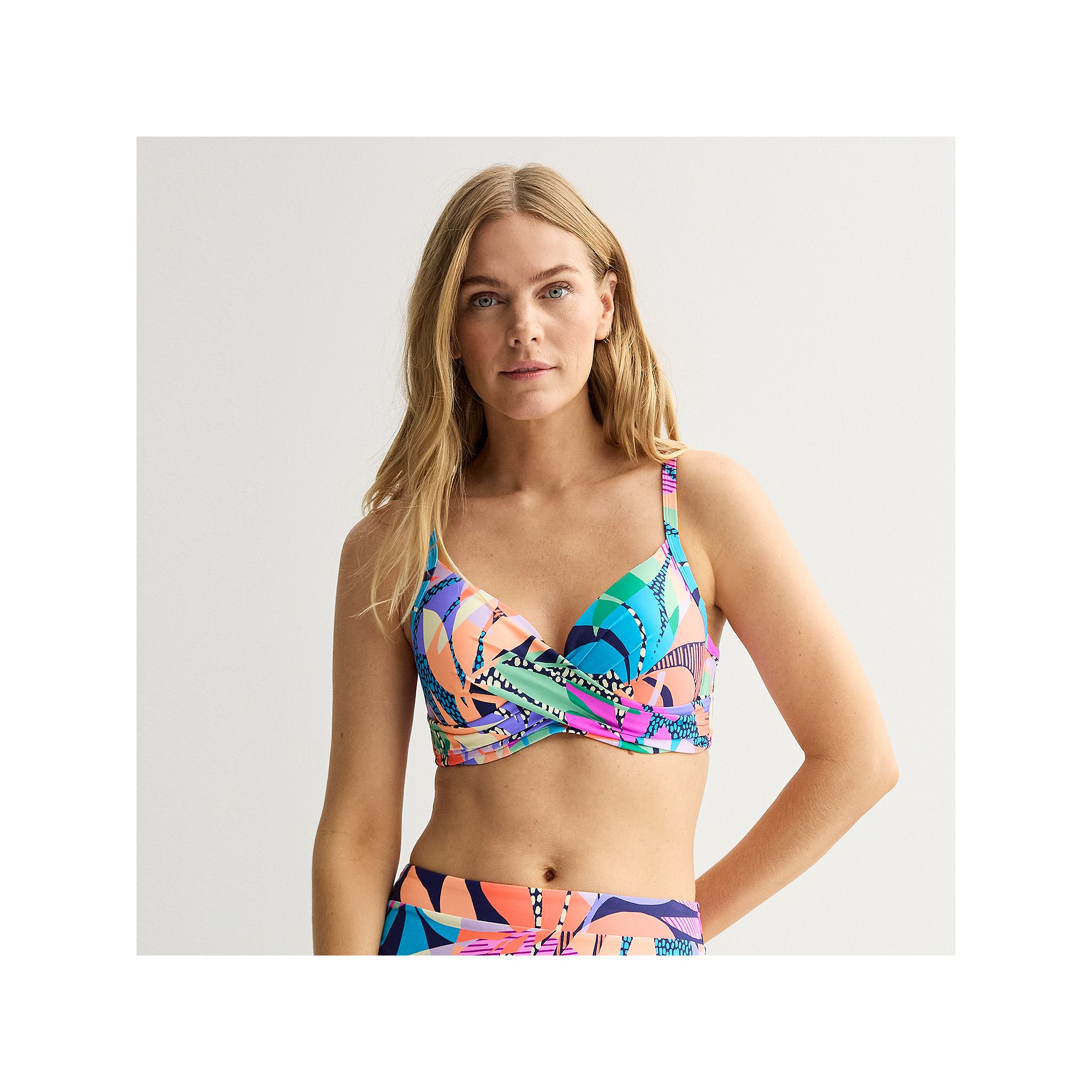Womens Freshwater Bahia Leaves Print Molded Cup Underwire Bra Swim Top, Si