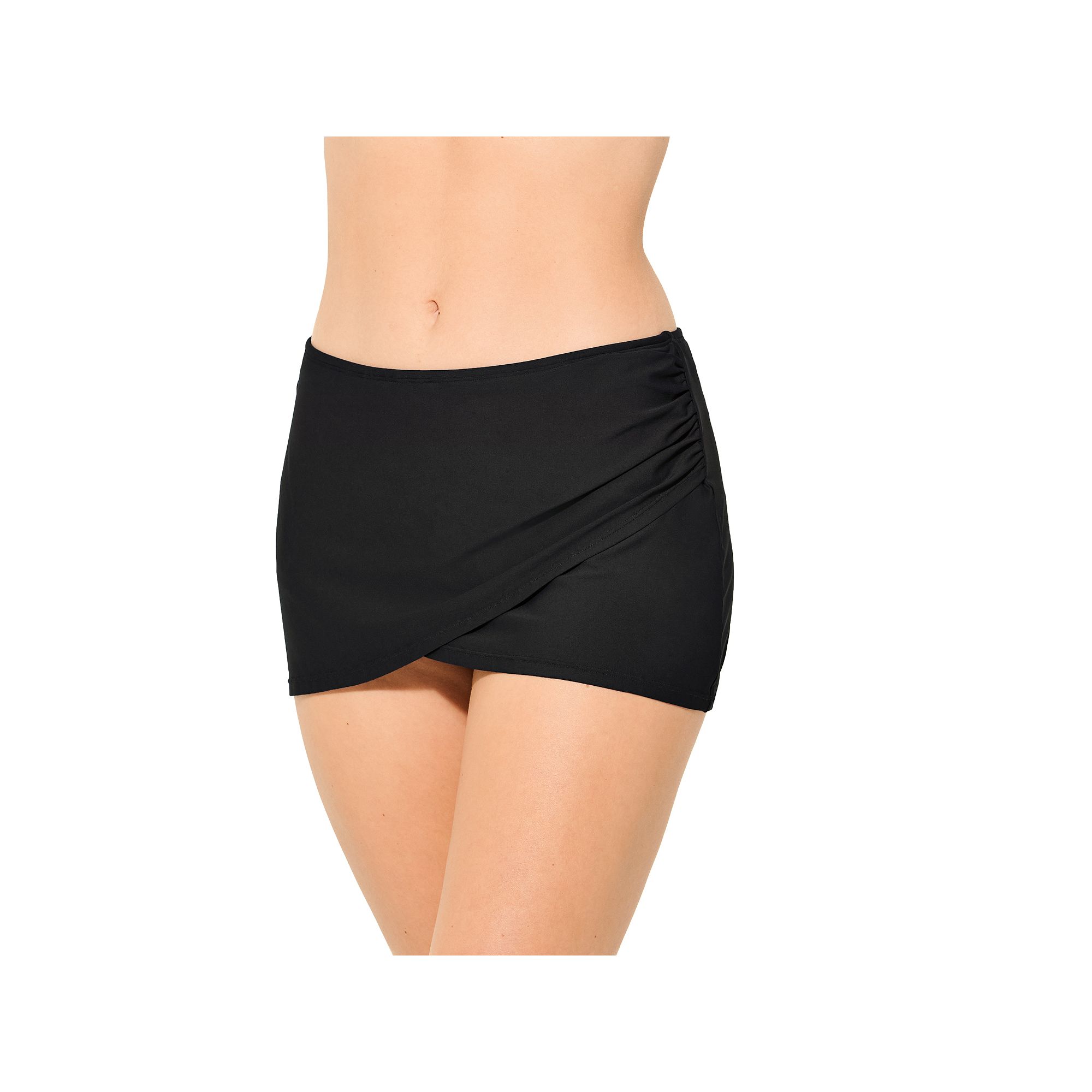 Womens Freshwater Wrap Front Skirted Swim Bottoms, Size: XS, Black