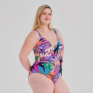 Plus Size Freshwater Sash Crossover One-Piece Swimsuit