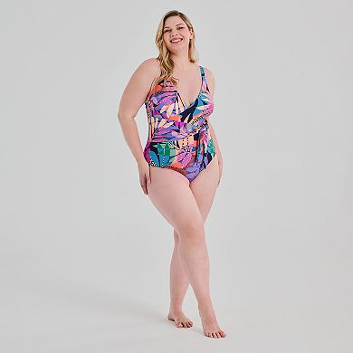 Plus Size Freshwater Sash Crossover One-Piece Swimsuit